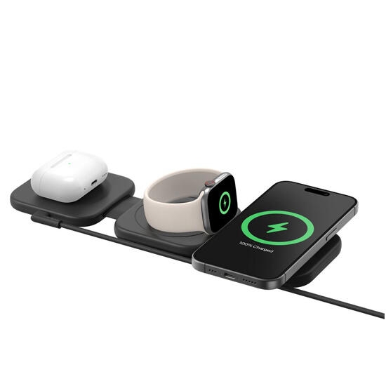 Belkin 3-in-1 Travel Wireless Charging Pad with Qi2 Magnetic 15W WIZ024hqBK Black