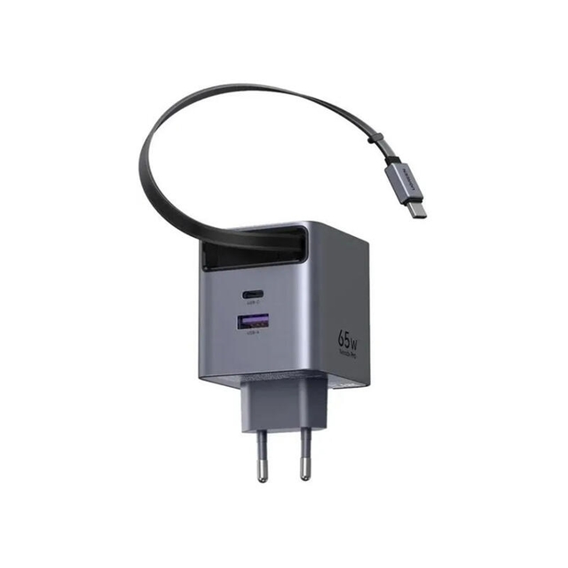 Ugreen 65W GaN Fast Charger With Retractable Cable 65825 Grey