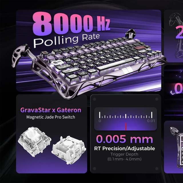 GravaStar Gaming Keyboard Mercury V75 Pro 75% Hall Effect Magnetic Switch Iron Purple