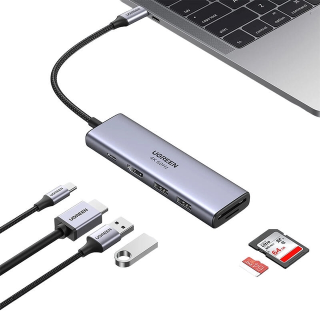 Ugreen 6-in-1 Adapter USB-C Hub to 3xUSB 3.0 HDMI TF/SD 60384 Grey