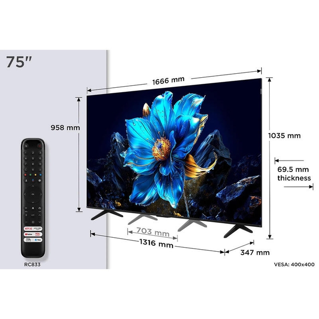 TCL TV 75P7K Black