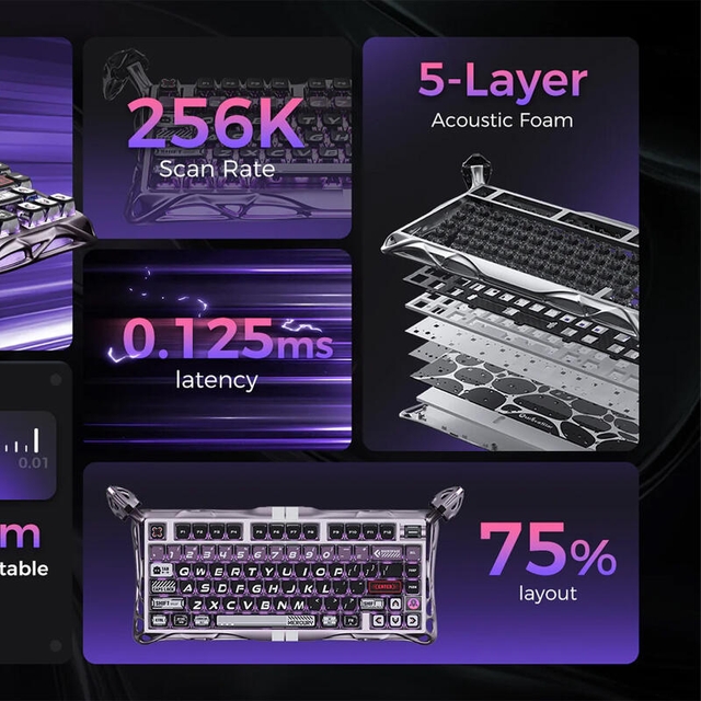 GravaStar Gaming Keyboard Mercury V75 Pro 75% Hall Effect Magnetic Switch Iron Purple