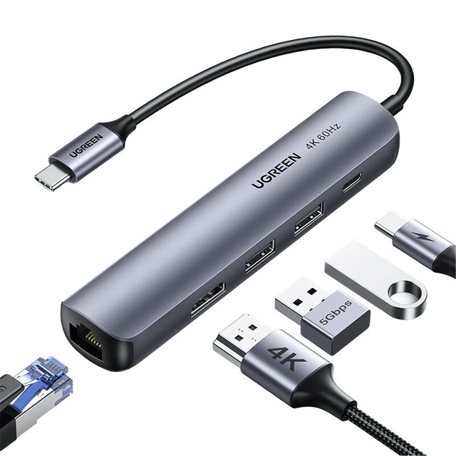 Ugreen 5-in-1 Ultra Slim Hub 2xUSB 3.0 HDMI RJ45 PD 10919 Grey