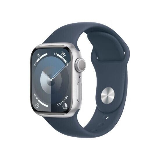 Apple Watch Series 9 GPS 41mm Silver Aluminum Case With Storm Blue Sport Band MR913 M/L