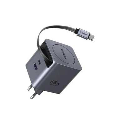Ugreen 65W GaN Fast Charger With Retractable Cable 65825 Grey
