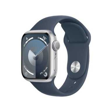 Apple Watch Series 9 GPS 41mm Silver Aluminum Case With Storm Blue Sport Band MR913 M/L