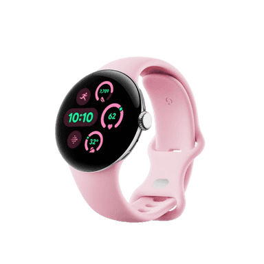 Google Pixel Watch 3 41mm Wi-Fi Polished Silver Aluminum Case with Rose Quartz Active Band
